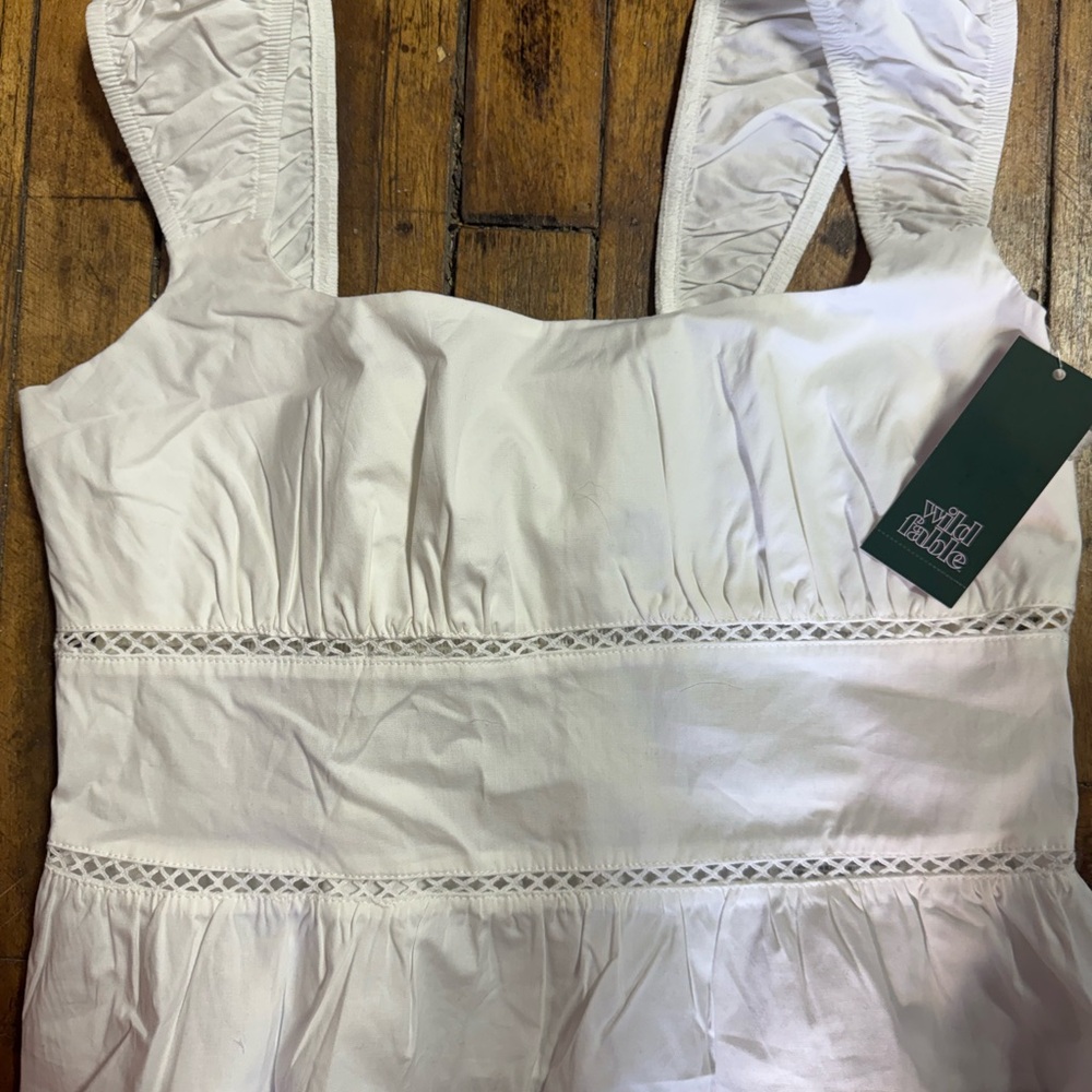 wild fable White Sleeveless Tank Top with Lace Trim